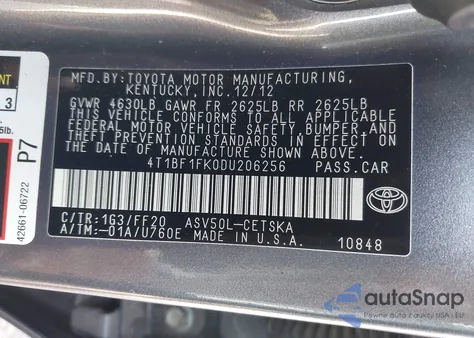 2013 Toyota Camry Se из США, поврежденный, VIN 4T1BF1FK0DU206256